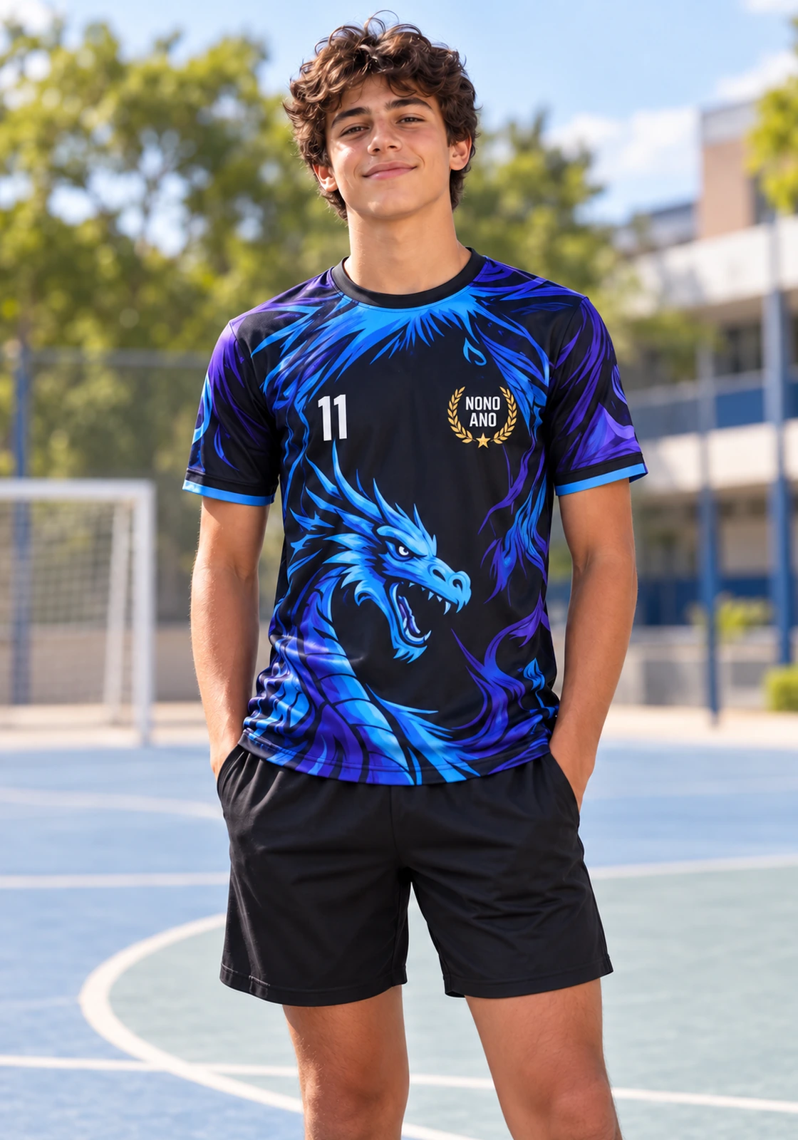Modelo de camiseta de interclasse Dragão, gola redonda