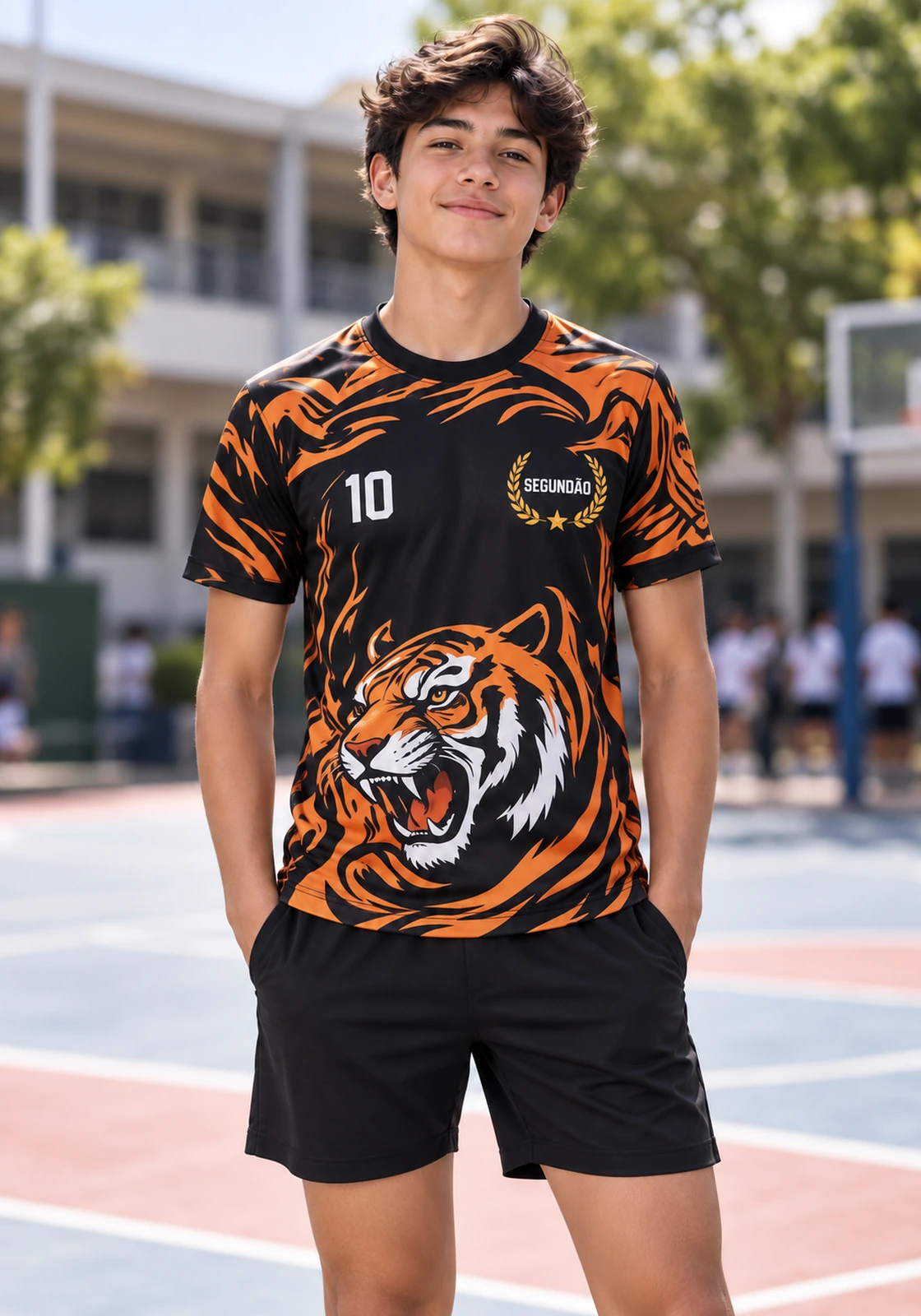 Modelo de camiseta de interclasse Tigre, gola redonda